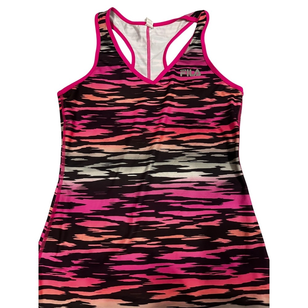 Fila Sport Womens Racerback Tank Top Pink Orange Abstract Athletic Size M